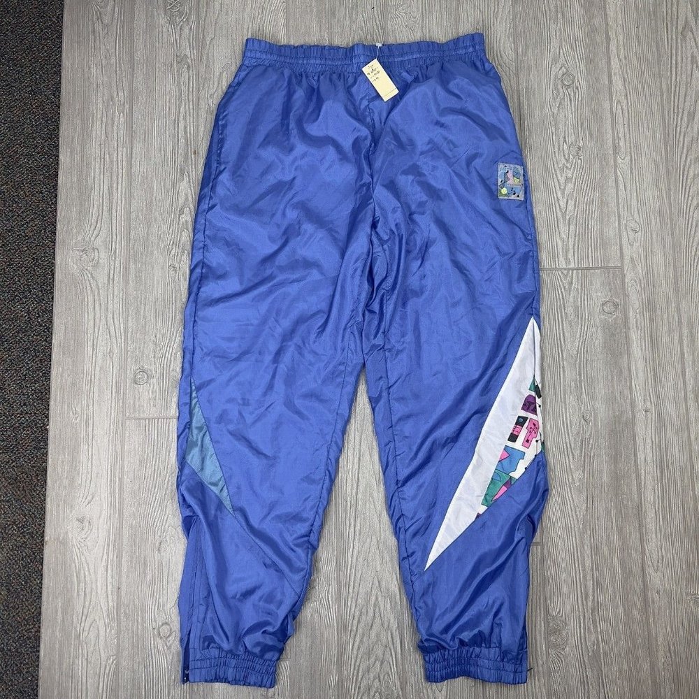 Vintage 80's Hi-Tec Sportswear Track Pants Windbreaker Blue Zip Ankles Men's XL